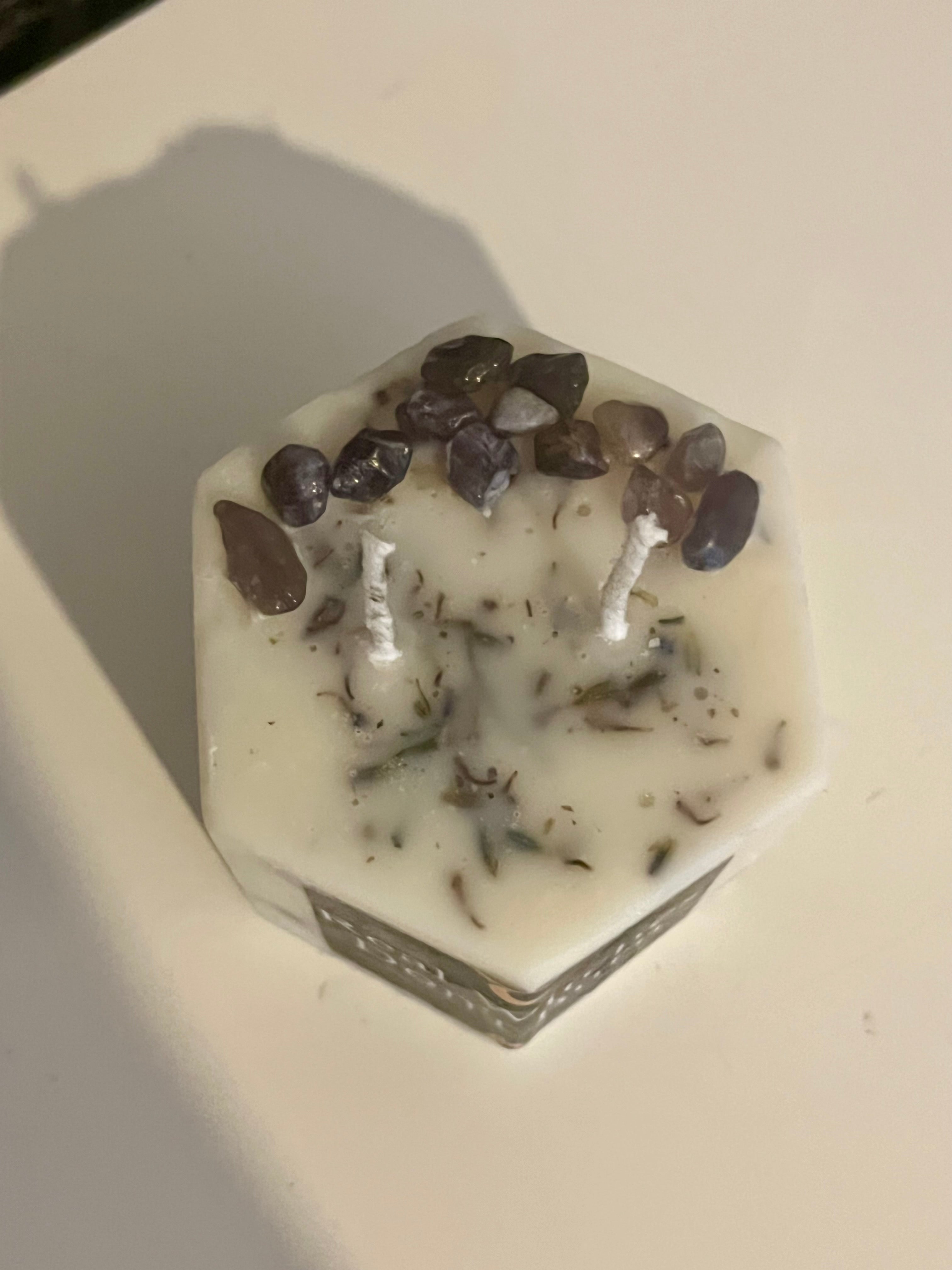 ‘Real Witches Don’t Burn’ 4oz Scented Lavender & Amethyst Soy Hexagon Pillar Candle