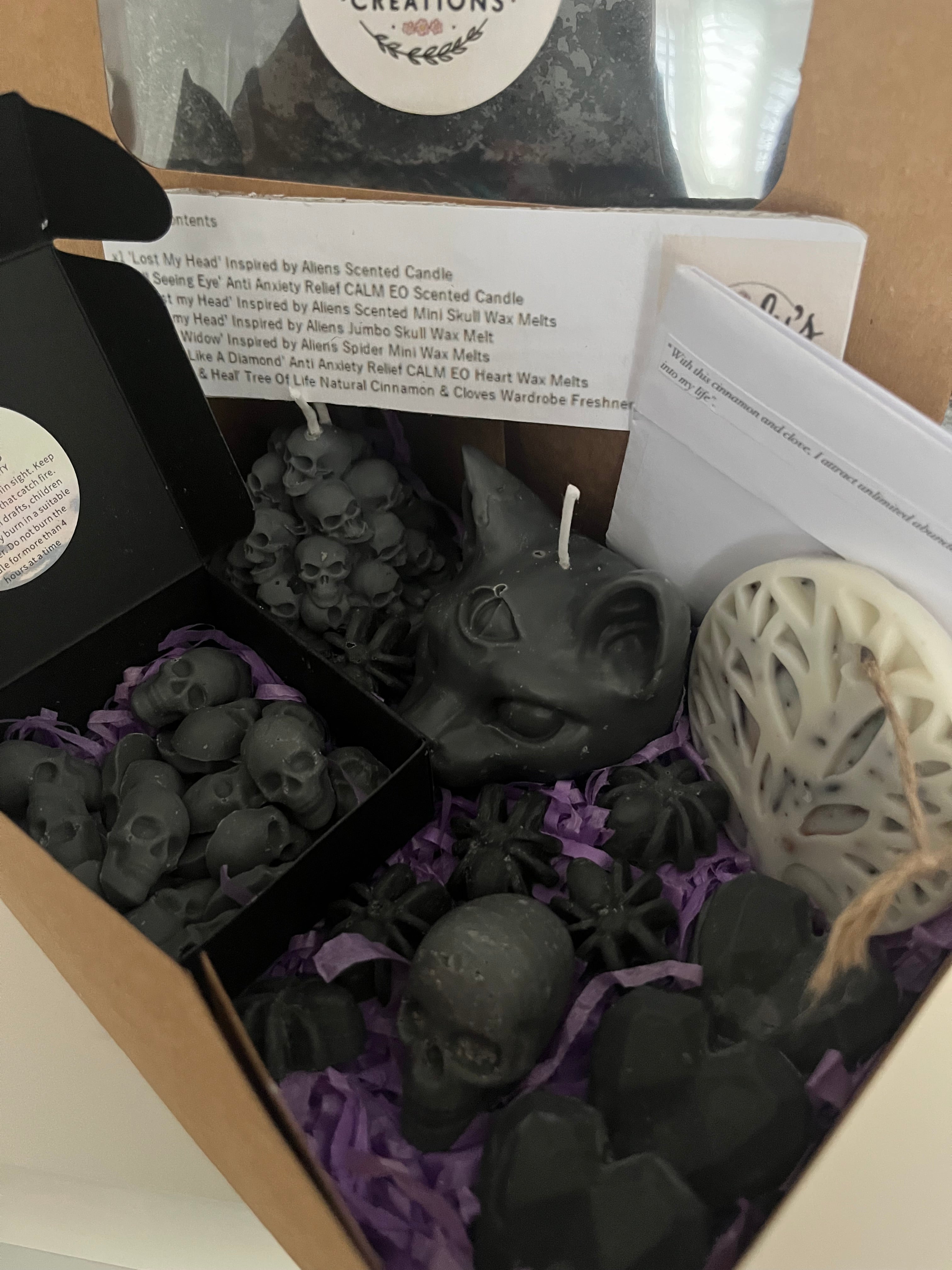 Highly Scented Vegan Gothic Themed Soy Wax Melts, Candles & Freshener Gift Set / Hamper