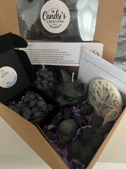 Highly Scented Vegan Gothic Themed Soy Wax Melts, Candles & Freshener Gift Set / Hamper